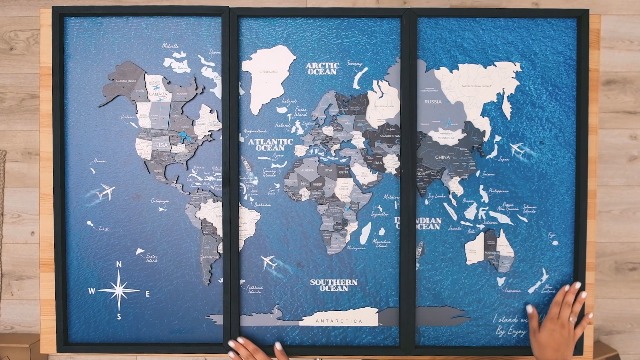 Amazon.com: ENJOY THE WOOD Framed World Map Wall Art Wood Travel